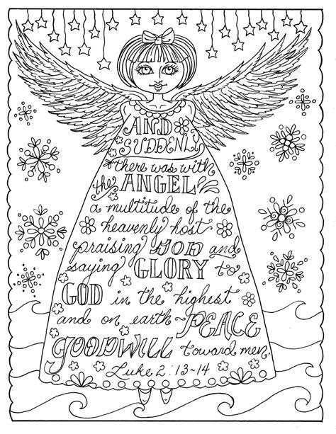 There's always something interesting to see in all the tiny details. Christmas Angel Christian Coloring page Adult coloring ...