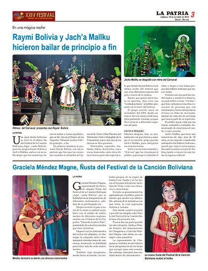 Graciela Méndez Magne Usta Del Festival De La Canción Boliviana