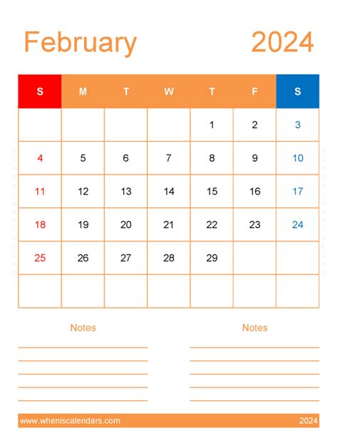 February 2024 Blank Calendar Page Monthly Calendar