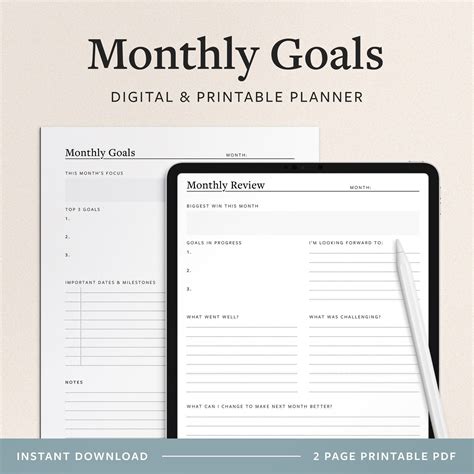 Monthly Goal Planner Printable Pdf Smart Goal Planning And Etsy