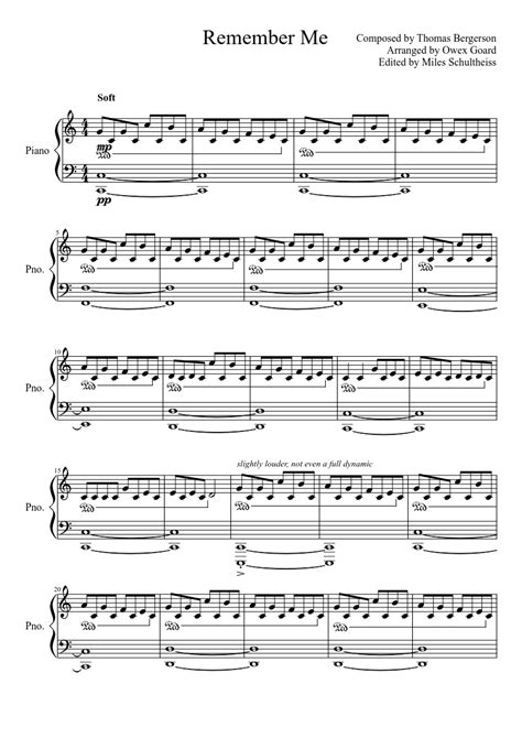 Thomas Bergerson Remember Me Piano Sheet Music Sheet Music With