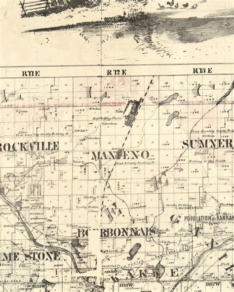 Manteno Illinois 1860 Old Town Map Custom Print Iroquois And Kankakee