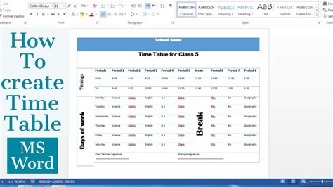 How To Create A Time Table In Ms Word Make A School Time