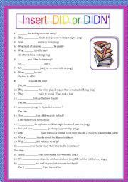 English Worksheet INSERT DID DIDNT Speaking Activities English