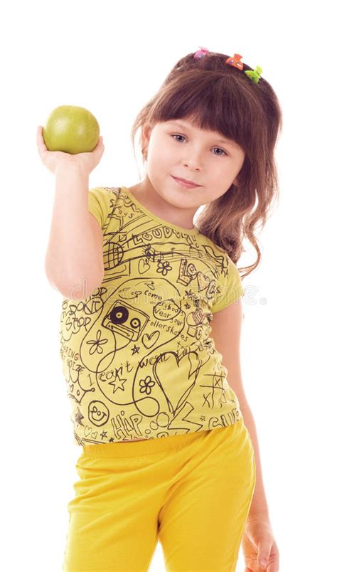 Beautiful Little Girl With Apple Stock Image Image Of Healthy Face