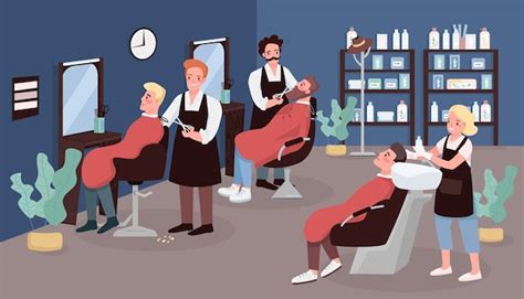 Premium Vector Barbershop Flat Color Illustration Barber Service Hairdressing Men Beauty