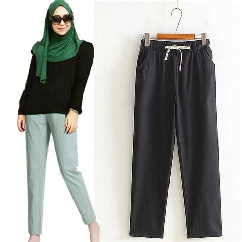 Cotton Linen Harem Pants Women Muslimah Palazzo Tulang Long Pants Plus Size Loose Pants Seluar