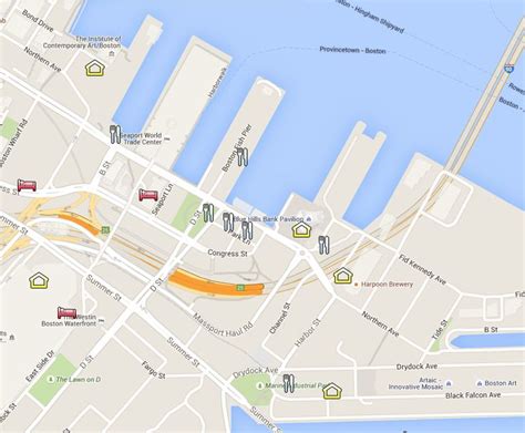 Easy Map Of Boston Seaport District With Attractions And Restaurants