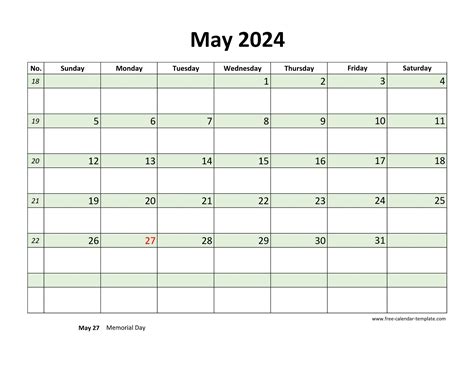 Free May 2024 Calendar Coloring On Each Day Horizontal Free