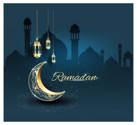 Ramadan Kareem Met Gouden Sierlijke Halve Maan En Islamitische Lijn