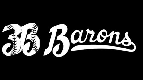 The Logo For 35 Barons Baseball Team With White Lettering On A Black