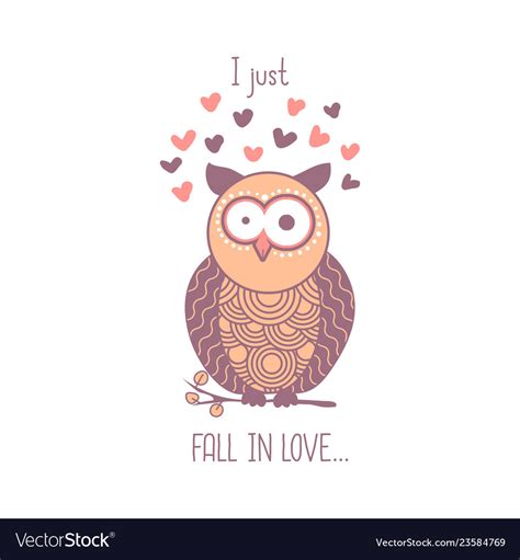 I Just Fall In Love Cute Pink Shocked Cartoon Owl Vector Image