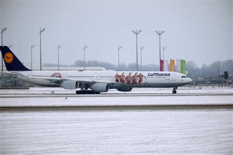 Lufthansa Airbus A340 600 D Aihz Taxiing In Munich Airport Winter Time