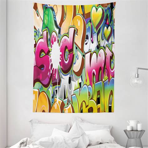 Urban Graffiti Tapestry Throwie Style Wall Graffiti Of Bubble Letters