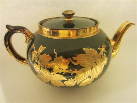 Staffordshire England Teapot Gold Flowers Sage Green Marked For Sale Classifieds
