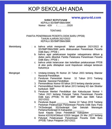 Contoh Sk Ppdb Smp 2021 Doc Imagesee