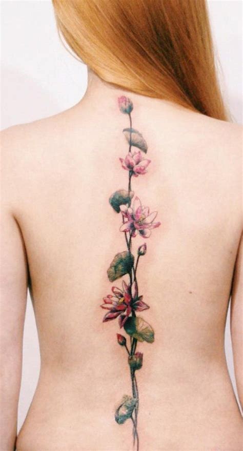 45 Back Spine Lotus Flower Tattoo