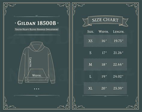 Gildan 18500b Hoodie Xs To Xl Imperial Size Chart Youth Heavy Etsy