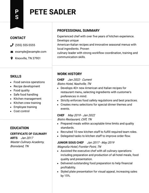 Best Chef Resume Examples To Use In