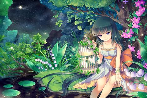 Anime Girl Flower Background