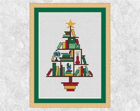 book lovers christmas tree cross stitch pattern etsy uk cross stitch tree cross christmas