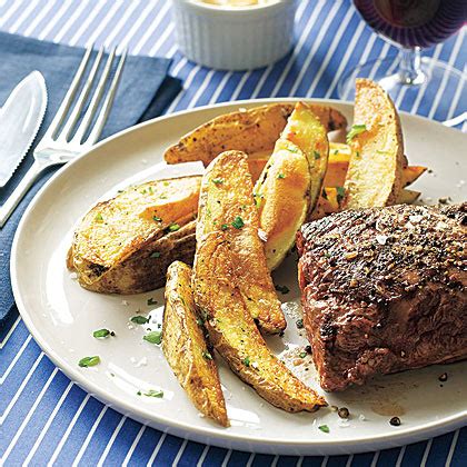 Oven roasted beef tenderloin with mushroom duxelles, herb roasted fingerling potatoes and cut beef tenderloin into 4 equal portions and coat in the olive oil 1 teaspoon salt and ¼ teaspoon it takes about 20 minutes to cook until well done. Roast Beef Tenderloin With Rosemary Roasted Potatoes Recipe - Health.com