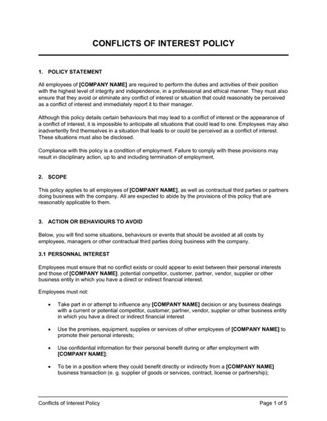 Conflict Of Interest Management Plan Template