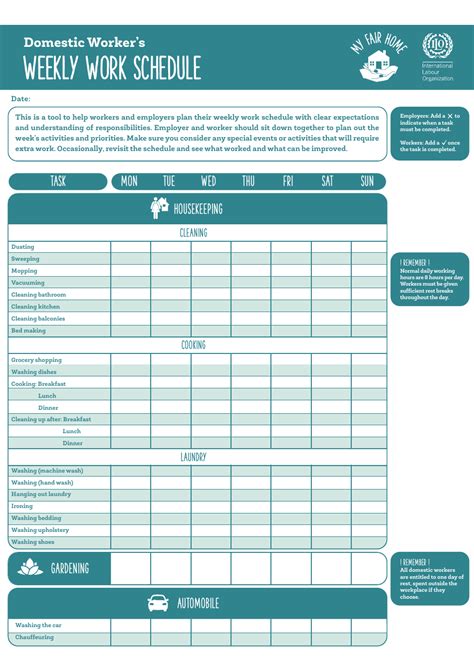 Domestic Workers Weekly Work Schedule Template My Fair Home Download