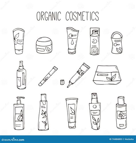 Organic Cosmetics Illustration Vector Cosmetic Bottles Doodle Skin