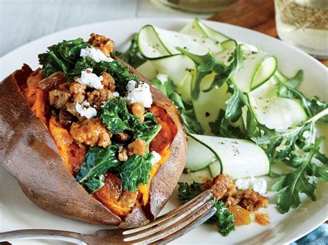 Coat sweet potatoes with a bit of coconut oil and sprinkle sea salt all over. Chorizo and Kale-Stuffed Sweet Potatoes with Zucchini ...