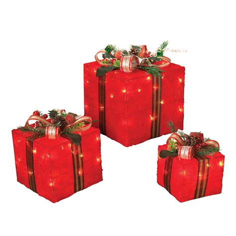 Indoor Outdoor Light Up Red Christmas Gift Boxes Presents Lights Lawn