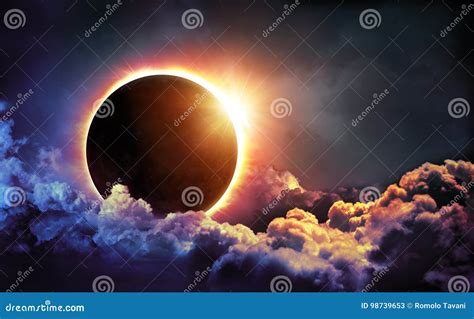 Solar Eclipse In Clouds Stock Image Image Of Event Moon 98739653