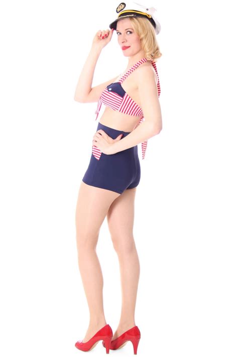 Sugarshock Kim Sailor Sailor Stripe Pin Up 50er Retro Uniform Bikini Rockabi Ebay