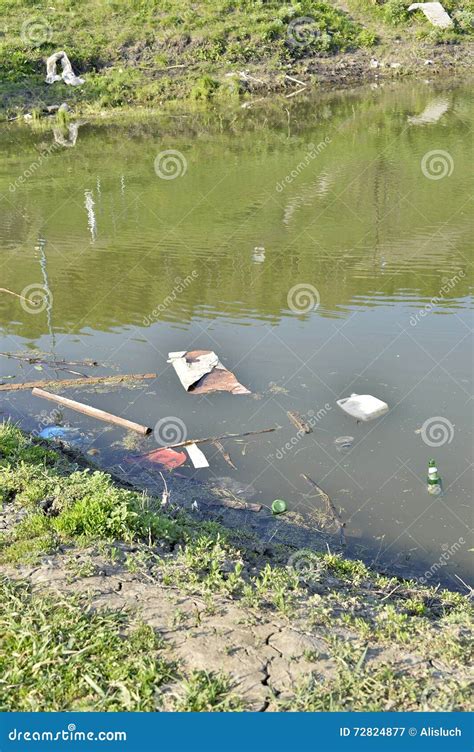 Rubbish Waste Floating In Polluted Pond Stock Image Image Of Garbage