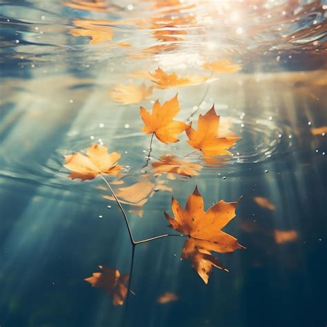 Premium Ai Image Autumn Leaves Floating On Calm Water In Close Up