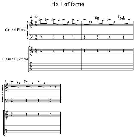 Hall Of Fame Sheet Music For Piano Classical Guitar
