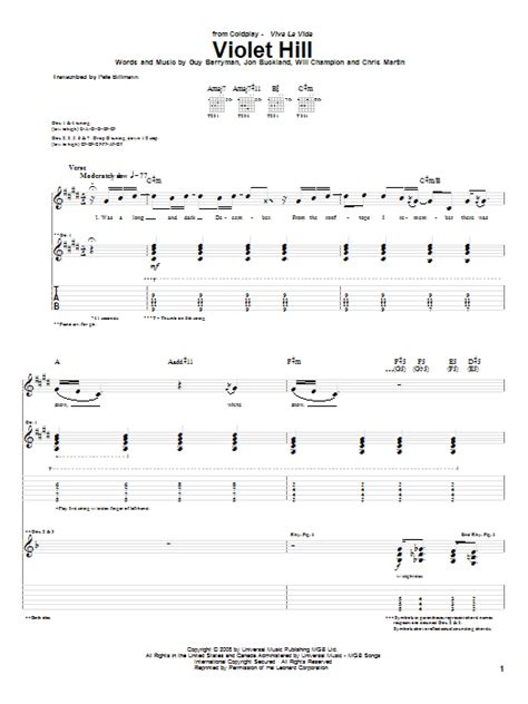 Violet Hill Sheet Music Coldplay Guitar Tab