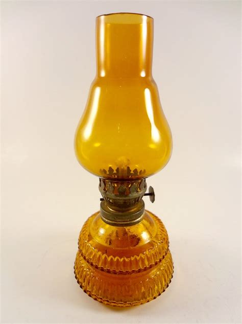 Small Vintage Amber Glass Kerosene Lamp
