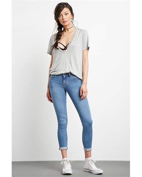 Forever Mid Rise Skinny Jeans In Blue Lyst