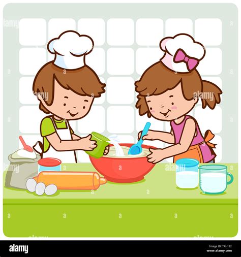 Ilustración De Un Niño Y Una Niña De Cocinar Juntos En La Cocina