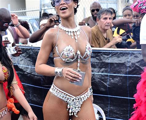 Rihanna Risks Nip Slip In Bejeweled Bikini Drinks During The Day Usweekly
