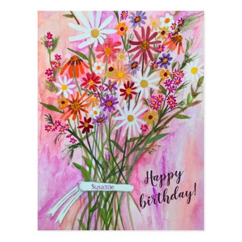 Colourful Daisy Bouquet Happy Birthday Postcard Uk