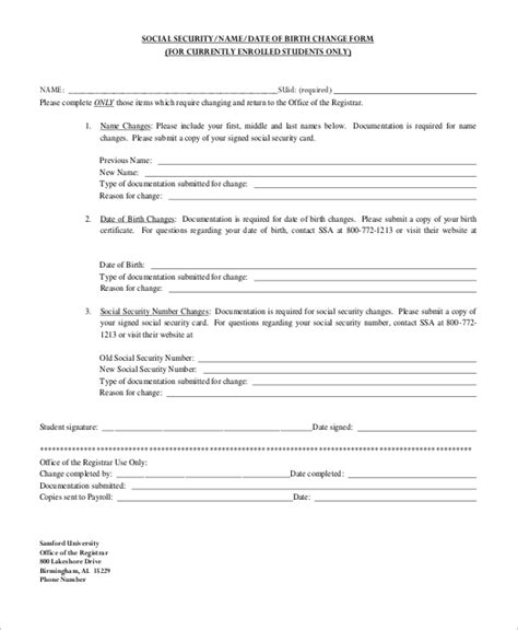 sample social security  change form  examples