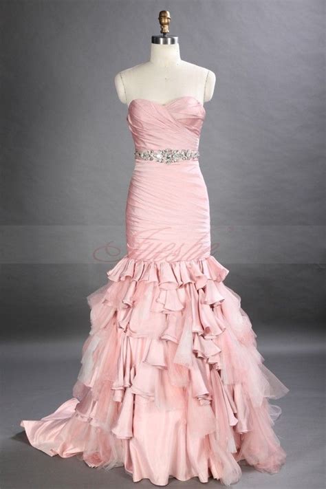 Trumpetmermaid Strapless Pink Satin Prom Dress With Ruffled Skirt
