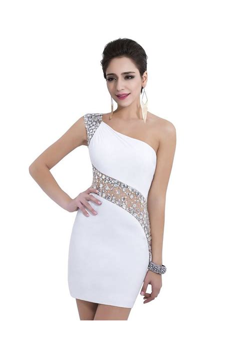 Sheath One Shoulder White Homecoming Dresses Short Prom Party Dresses