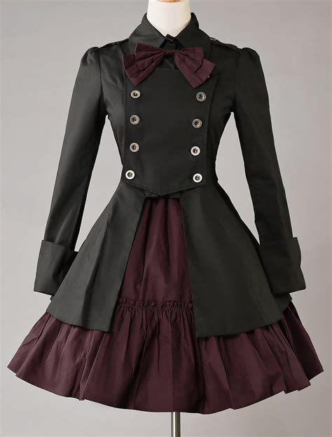 Gothic Lolita Dress Op Military Style Black Cotton Double Breasted