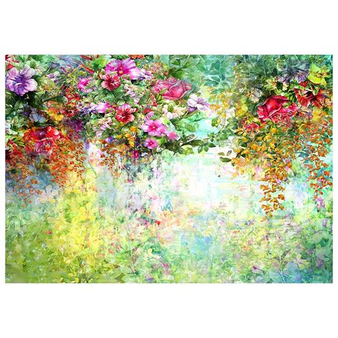 5x3ft Oil Painting Backdrop Green Watercolor Flowers
