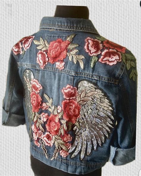 Denim Jacket Decorated With Embroidered Roses And Sequins Etsy