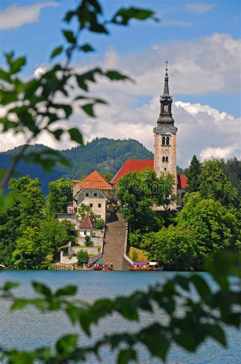Church Assumption Of Mary Bell Tower On Lake Bled Island Stock Photo