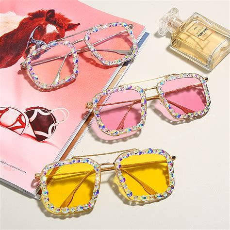 oversized square diamond sunglasses women colorful luxury crystal punk sunglasses ladies eyewear